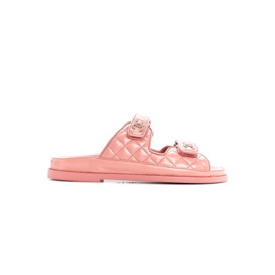 CHANEL LAMBSKIN QUILTED VELCRO DAD CHAIN CC SLIDE SANDALS 